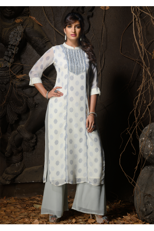 White Color Designer Georgette Kurti